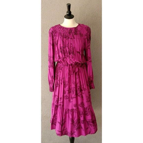 A New Day Magenta Floral Bohemian Style Long Sleeve Midi Dress Size L - Picture 2 of 9